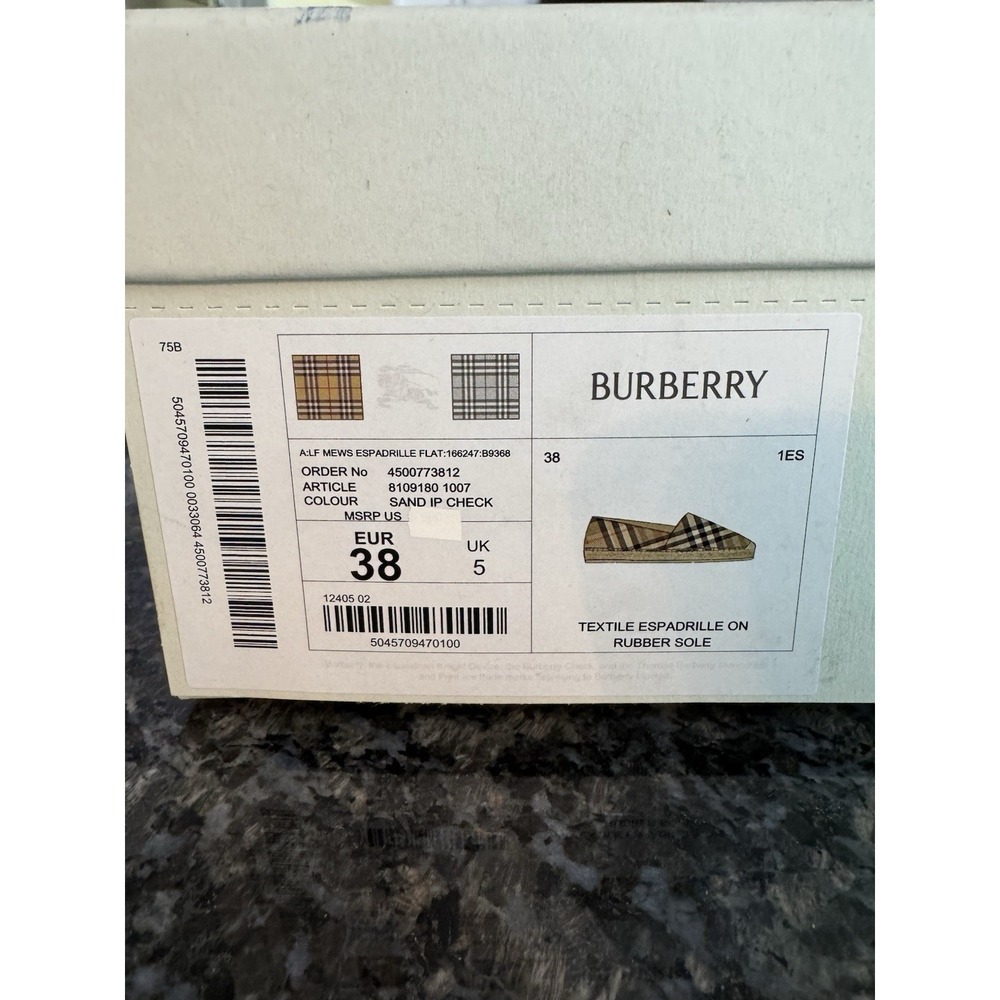 Burberry Check Mews Espadrilles NWB, Bag, Paperwork. Sz 38 7.5‎ Unisex Shoes - Picture 10 of 15